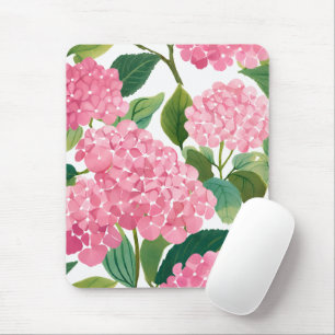 Pink Hydrangea Watercolor Floral Coastal Mouse Pad