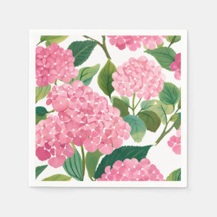 Pink Hydrangea Watercolor Floral Coastal Napkins