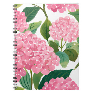 Pink Hydrangea Watercolor Floral Coastal Notebook