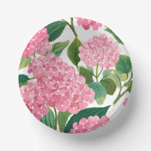 Pink Hydrangea Watercolor Floral Coastal Paper Bowls