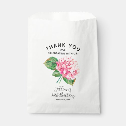 Pink Hydrangea Watercolor Floral Favor Bag