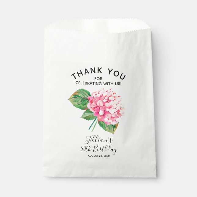 Pink Hydrangea Watercolor Floral Favor Bag (Front)