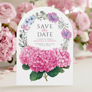 Pink Hydrangea Watercolor Flowers Elegant Wedding Save The Date