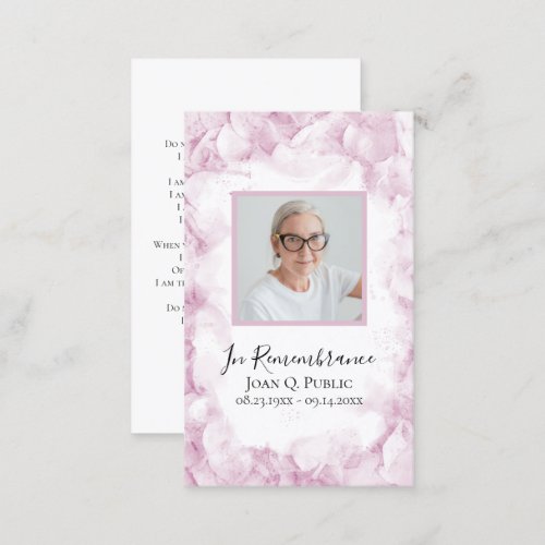 Pink Hydrangea Watercolor Funeral Memorial Prayer  Business Card
