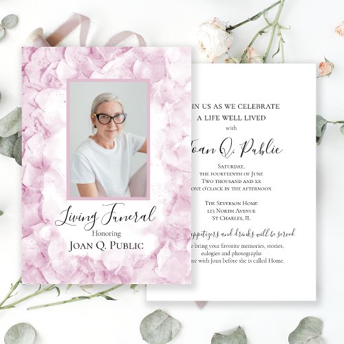 Pink Hydrangea Watercolor Living Funeral Party Invitation