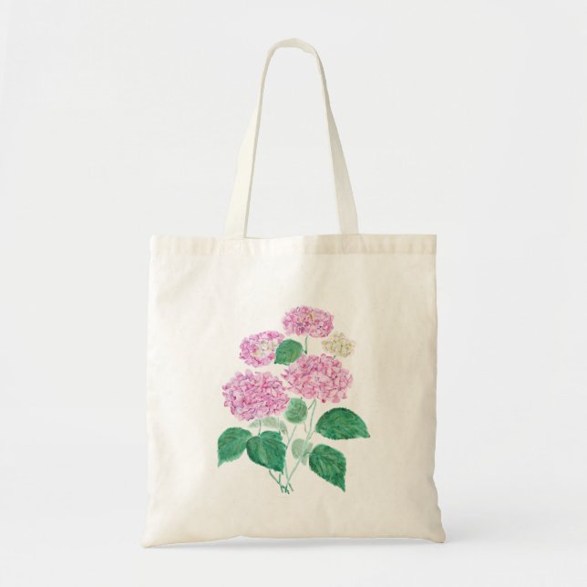 pink hydrangea watercolor  tote bag (Front)