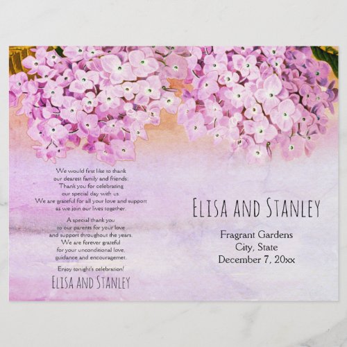 Pink hydrangea watercolor wedding folded program