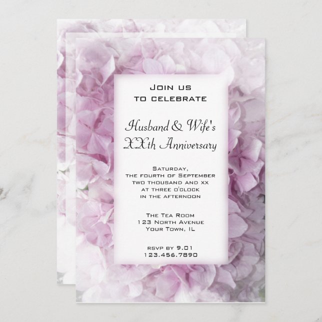 Pink Hydrangea Wedding Anniversary Party Invitation (Front/Back)