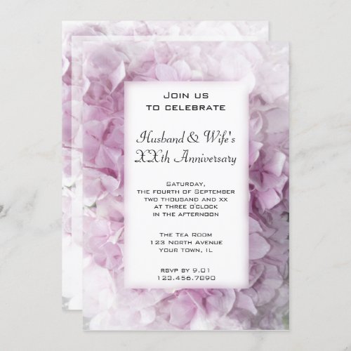 Pink Hydrangea Wedding Anniversary Party Invitation