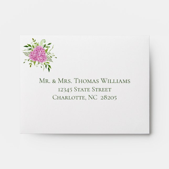 Pink Hydrangea Wedding Envelope (Front)