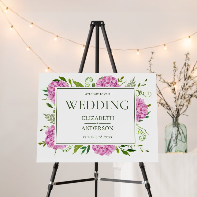Pink Hydrangea Wedding Foam Board (In Situ (Stand))