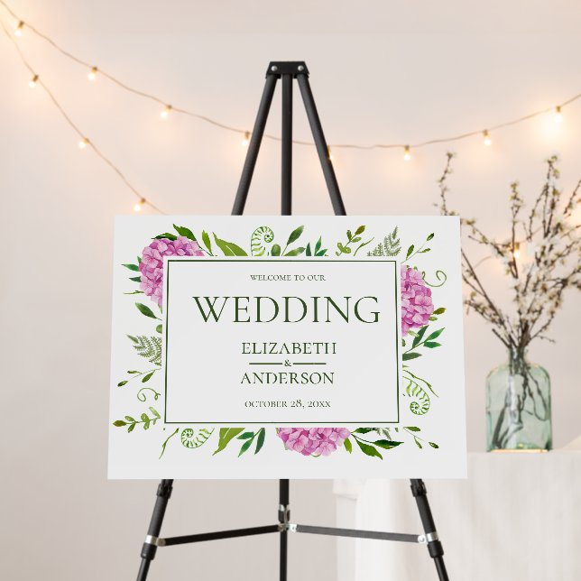 Pink Hydrangea Wedding Foam Board (In Situ (Stand))