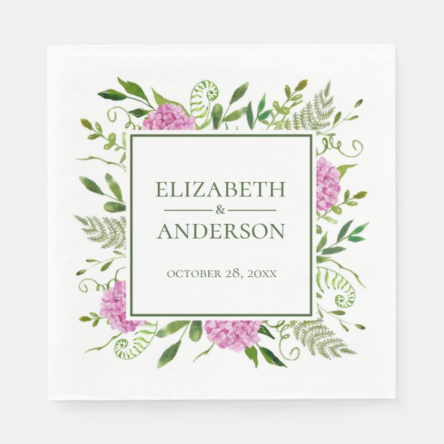 Pink Hydrangea Wedding Napkins (Front)