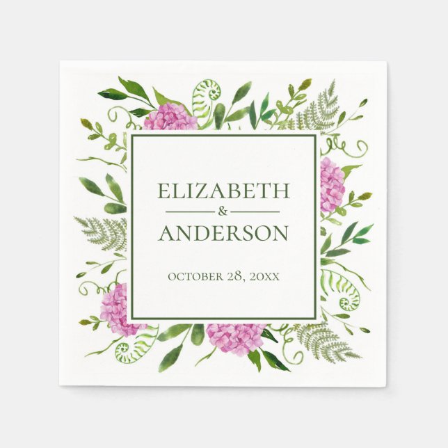 Pink Hydrangea Wedding Napkins (Front)