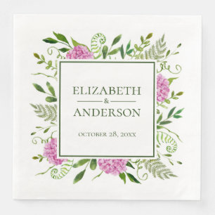 Pink Hydrangea Wedding Paper Dinner Napkins