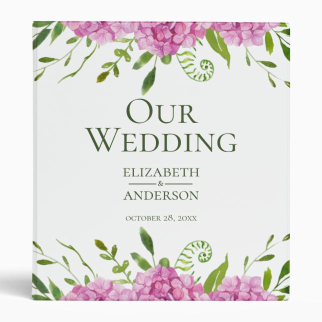 Pink Hydrangea Wedding Photo Album 3 Ring Binder (Front)