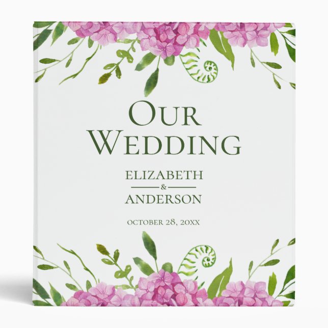 Pink Hydrangea Wedding Photo Album 3 Ring Binder (Front)