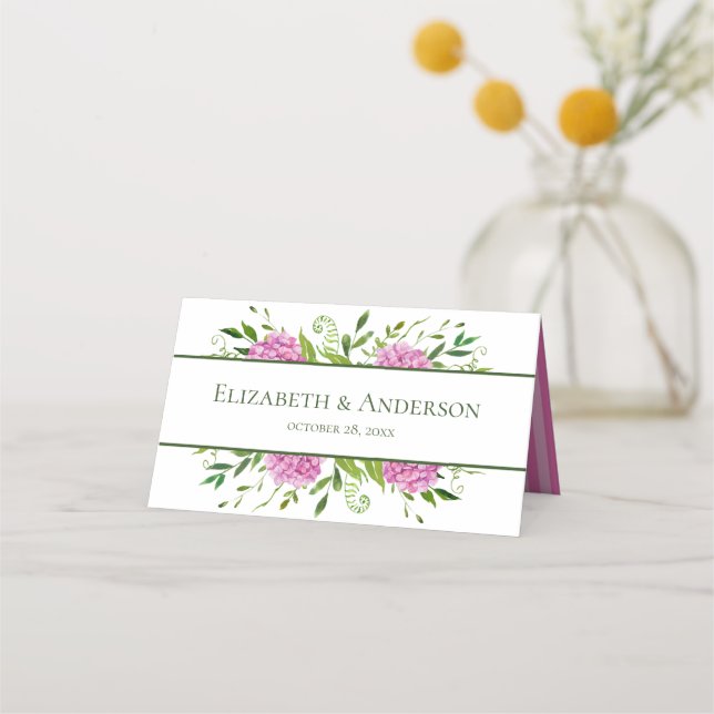 Pink Hydrangea Wedding Place Card (Back)