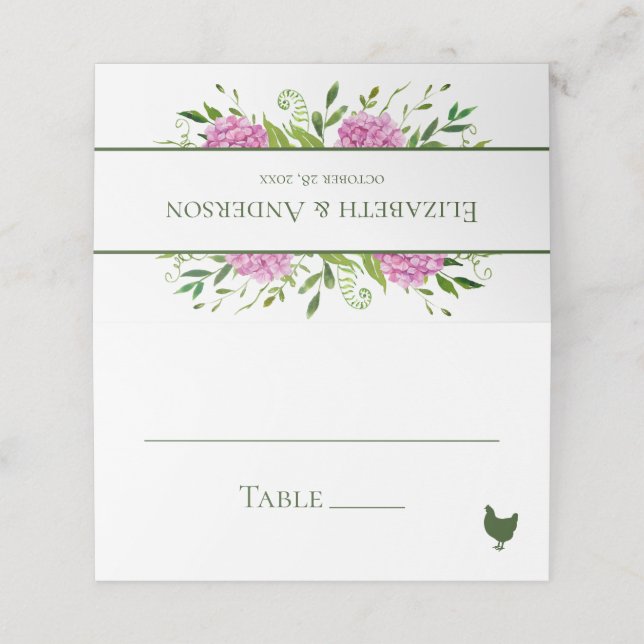 Pink Hydrangea Wedding Place Card (Outside Unfolded)
