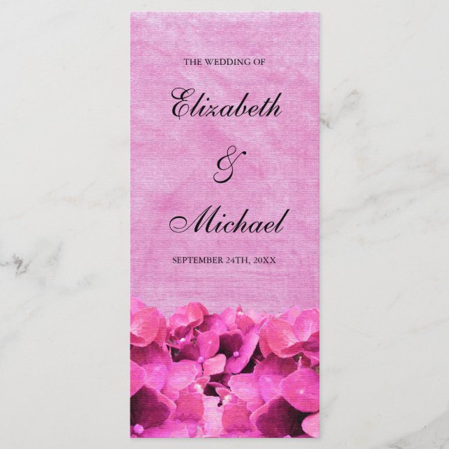 Pink Hydrangea Wedding Program (Front)