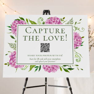 Pink Hydrangea Wedding QR Code Photo Foam Board
