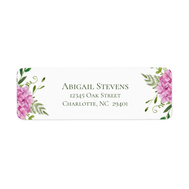 Pink Hydrangea Wedding Return Address Label (Front)