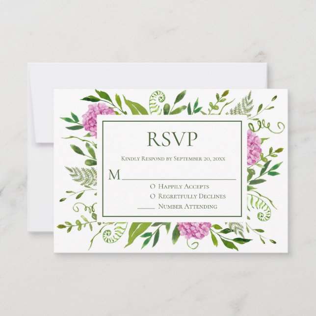 Pink Hydrangea Wedding RSVP Card (Front)