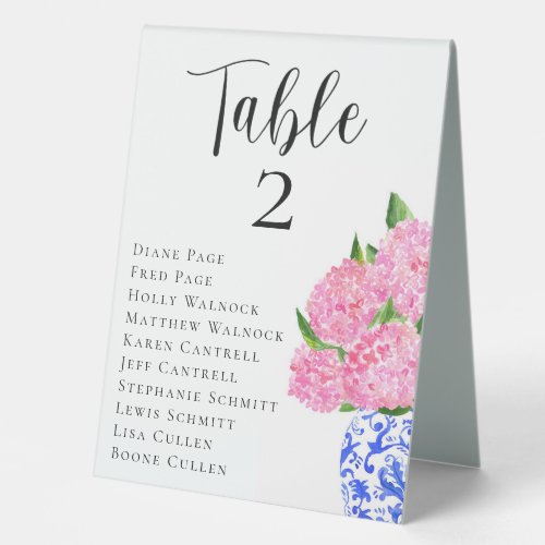 Pink Hydrangea Wedding Seating Chart Table Numbers Table Tent Sign