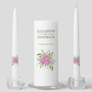 Pink Hydrangea Wedding Unity Candle Set