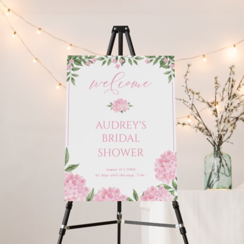 Pink Hydrangea Welcome Sign Blooms and Leaves Foam Board