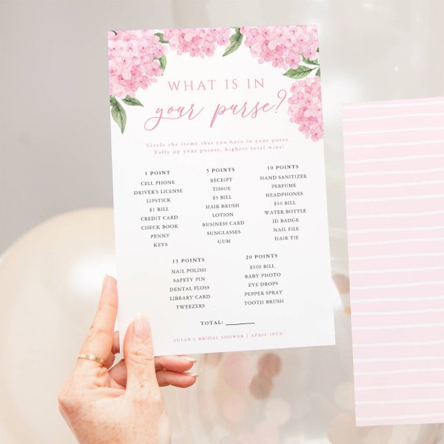 Pink Hydrangea What Is In Your Purse Game Card Flyer (Creator Uploaded)