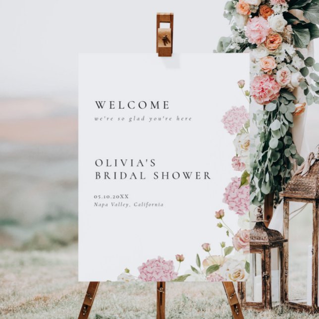 Pink Hydrangea White Roses Bridal Welcome Sign (Creator Uploaded)