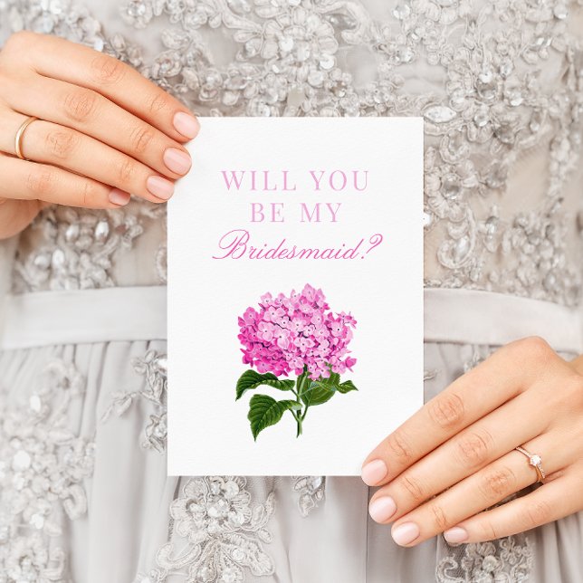 Pink Hydrangea Will You Be My Bridesmaid Card (Creator Uploaded)