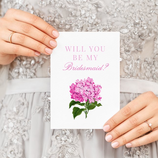 Pink Hydrangea Will You Be My Bridesmaid Postcard (Creator Uploaded)