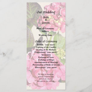 Pink Hydrangea With Leaves Wedding Program