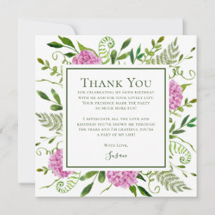 Pink Hydrangeas 60th Birthday  Thank You Card