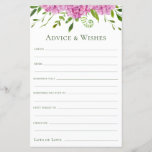 Pink Hydrangeas Advice and Wishes<br><div class="desc">These beautiful pink hydrangeas Advice & Wishes sheets are perfect to have bridal shower, rehearsal dinner or wedding guests fill out for the happy couple. People will love having the prompts - they make it so easy to leave loving words of advice and well wishes. They will be treasured for...</div>