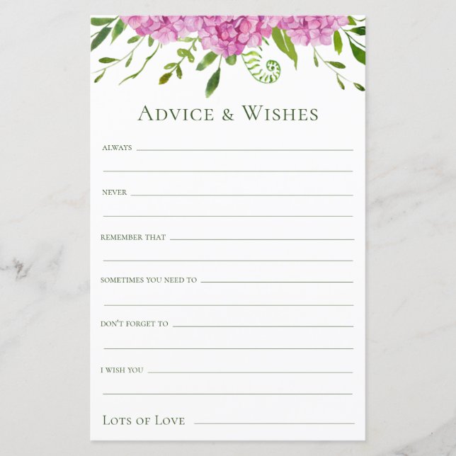 Pink Hydrangeas Advice and Wishes  (Front)