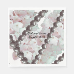 Pink Hydrangeas and Pearls Wedding Paper Napkins
