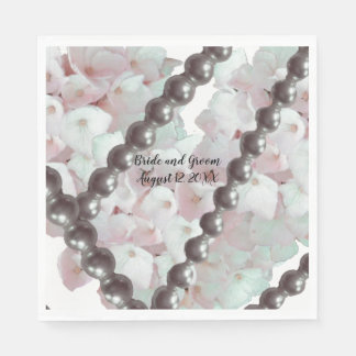 Pink Hydrangeas and Pearls Wedding Paper Napkins