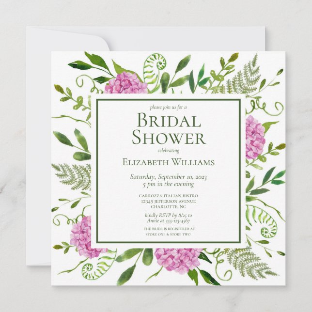 Pink Hydrangeas Bridal Shower Invitation (Front)