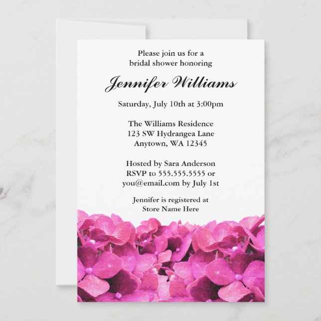 Pink Hydrangeas Bridal Shower Invitation (Front)