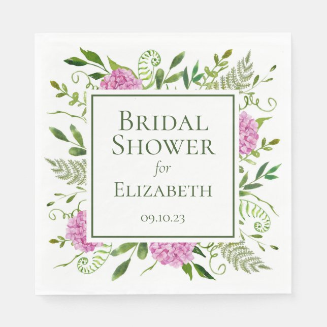 Pink Hydrangeas Bridal Shower  Napkins (Front)