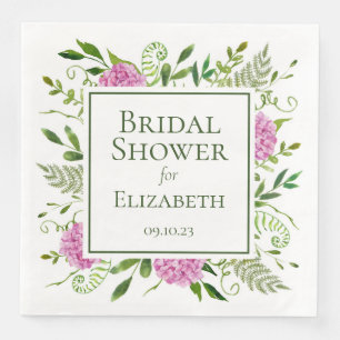 Pink Hydrangeas Bridal Shower Paper Dinner Napkins