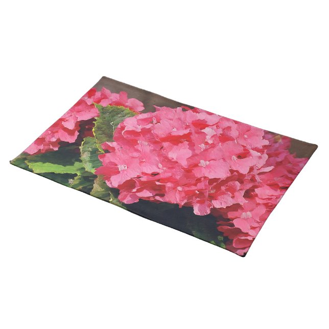 Pink Hydrangeas Cloth Placemat (On Table)