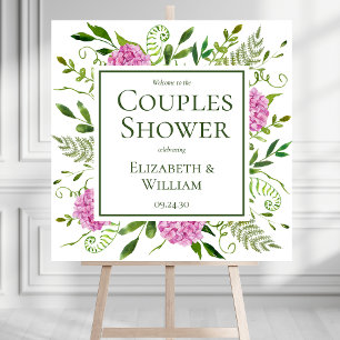 Pink Hydrangeas Couples Shower Welcome Sign
