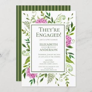 Pink Hydrangeas Floral Watercolor Engagement Party Invitation