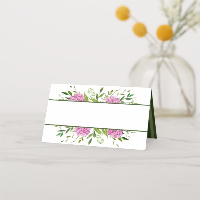 Pink Hydrangeas Floral Watercolor Shower Place Card (Back)