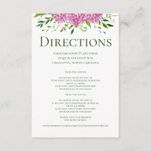 Pink Hydrangeas Floral Wedding Directions Enclosure Card