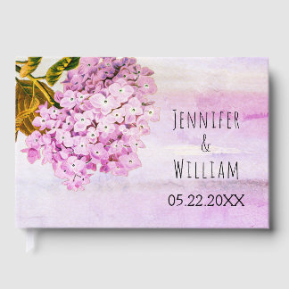 Pink hydrangeas floral wedding guest book